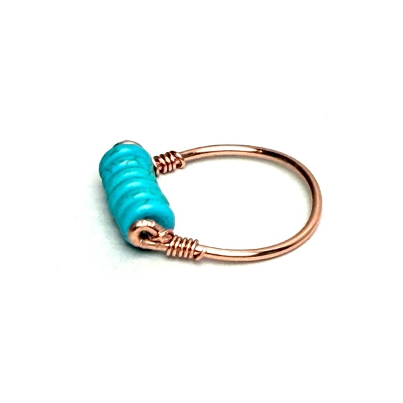 Hand Crafted Copper Wire Line Ring Turquoise Wagnerite Stone Beads NEW Size 8 - Picture 7 of 8